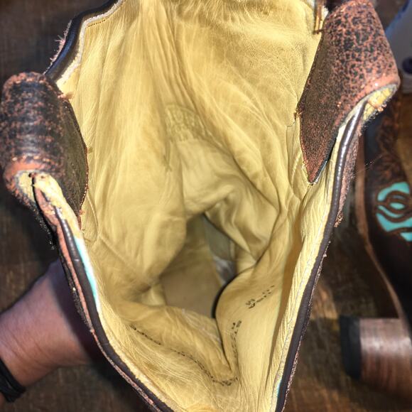 Corral Womens Boots 10 M Antique Brown Turquoise Saddle Rose Cross Inlay Western - Picture 9 of 13